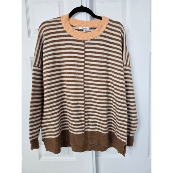Madewell Sweaters - Madewell Womens XL Striped Oversized Crewneck Sweater Brown Cream Peach Seam